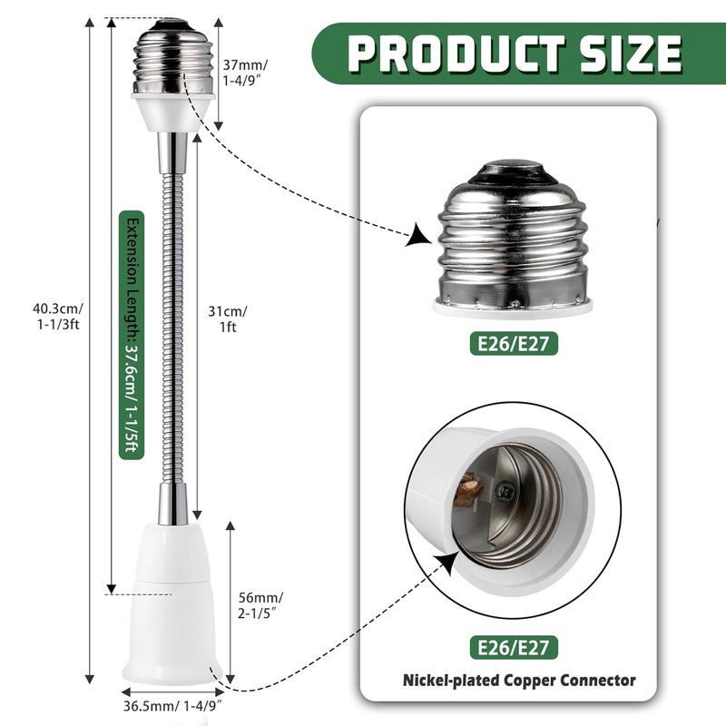 EMNOOTI Light Socket Extender Adapter, Standard Bulb Screw Base 6in 1ft 2ft Flexible Extension Adapter, Bendable Adjustable Extension Neck Grow Light Socket Stand - Image 3